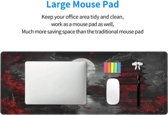 Alt view image 6 of 7 - Japanese Mouse Pad XXL 35.4 X 15.7 Inch Black Red Design Style Extended Large Gaming Mousepad Keyboard Full Desk Mat Non-Slip Rubber Base Stitched Edges for Home Office