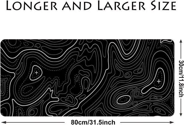 Alt view image 2 of 6 - Mouse Pad Mouse Pad Topographic Mouse Pad Large Gaming Mouse Pad Large Mouse Pad XL Mouse Mat Desk Map Non-Slip Water-Resistant(31.5x11.8x0.1) 80x30 Black