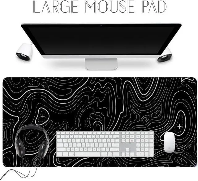 Alt view image 3 of 6 - Mouse Pad Mouse Pad Topographic Mouse Pad Large Gaming Mouse Pad Large Mouse Pad XL Mouse Mat Desk Map Non-Slip Water-Resistant(31.5x11.8x0.1) 80x30 Black