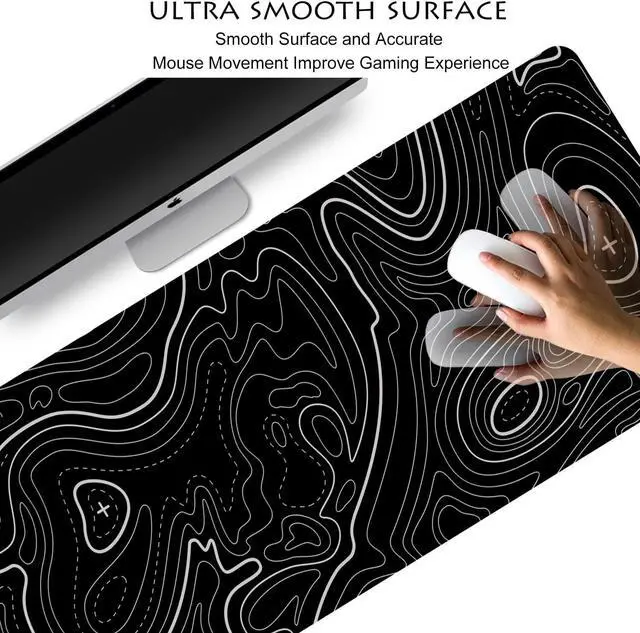 Alt view image 4 of 6 - Mouse Pad Mouse Pad Topographic Mouse Pad Large Gaming Mouse Pad Large Mouse Pad XL Mouse Mat Desk Map Non-Slip Water-Resistant(31.5x11.8x0.1) 80x30 Black
