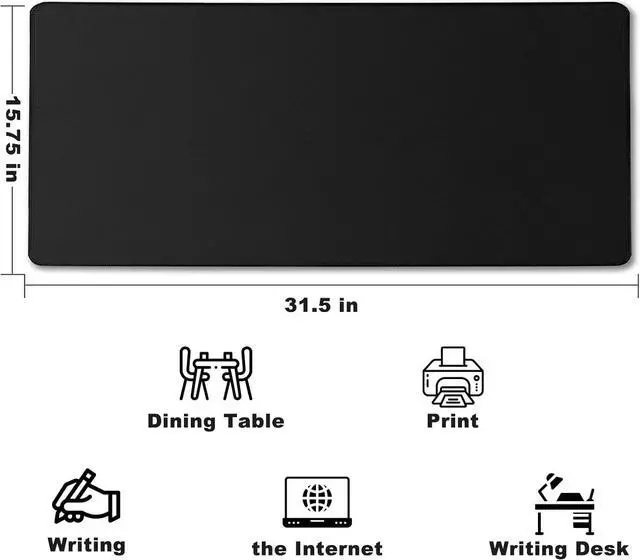 Alt view image 2 of 7 - Large Mouse Pad Desk Mat Large Office Desk Pad Gaming Mouse Pad with Stitched Edges 31.5 x 15.7 Mousepad with Non-Slip Waterproof Rubber Base for PC Laptop Desk Home Office Accessories Black