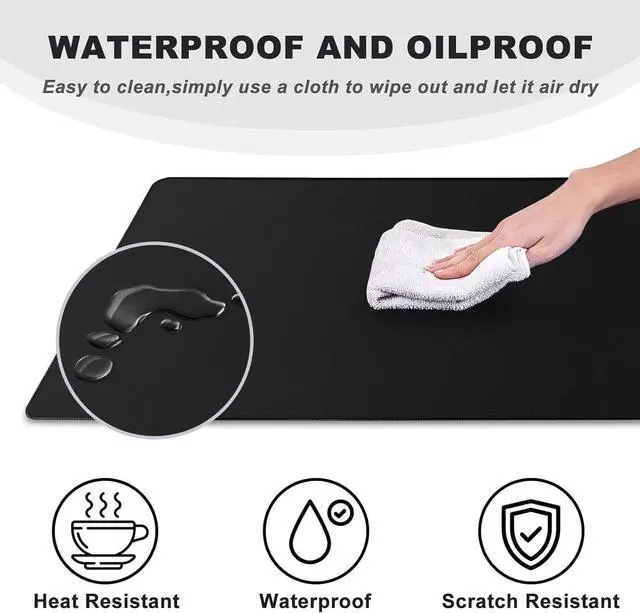 Alt view image 4 of 7 - Large Mouse Pad Desk Mat Large Office Desk Pad Gaming Mouse Pad with Stitched Edges 31.5 x 15.7 Mousepad with Non-Slip Waterproof Rubber Base for PC Laptop Desk Home Office Accessories Black