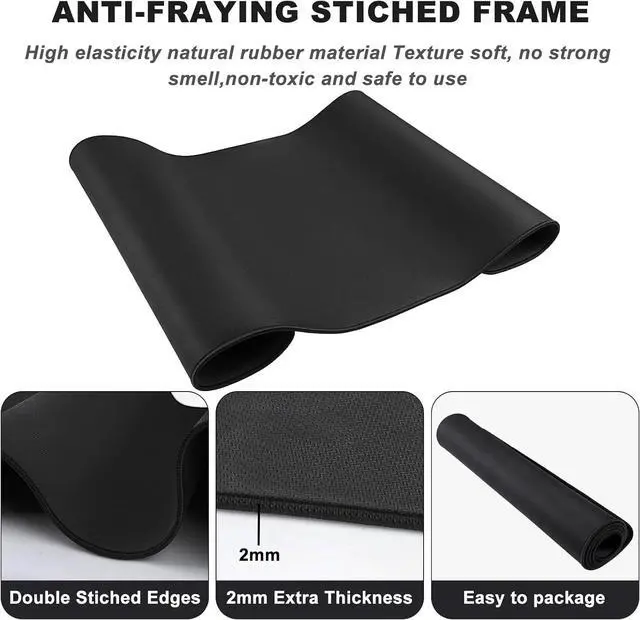 Alt view image 3 of 7 - Large Mouse Pad Desk Mat Large Office Desk Pad Gaming Mouse Pad with Stitched Edges 31.5 x 15.7 Mousepad with Non-Slip Waterproof Rubber Base for PC Laptop Desk Home Office Accessories Black
