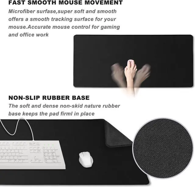 Alt view image 5 of 7 - Large Mouse Pad Desk Mat Large Office Desk Pad Gaming Mouse Pad with Stitched Edges 31.5 x 15.7 Mousepad with Non-Slip Waterproof Rubber Base for PC Laptop Desk Home Office Accessories Black