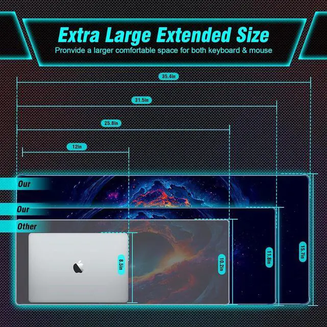 Alt view image 5 of 7 - Large Gaming Mouse Pad 35.4x15.7in Technological Nebula Style Gaming Mousepad Professional Non-Slip Rubber Base Big Mouse Pad Mouse Pad XXXL for Gaming & Office & Home Full Desk Mouse Pad