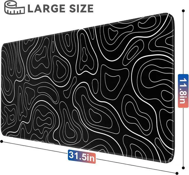 Alt view image 2 of 6 - Gaming Mouse Pad Big Mousepad with Non-Slip Rubber Base 31.5 x 11.8 in XL Large Desk Mat for Gaming Home Office Long Keyboard Pad Mouse Mat for Computer with Stitched Edges Black Topographic