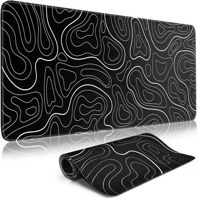 Main image of Gaming Mouse Pad Big Mousepad with Non-Slip Rubber Base 31.5 x 11.8 in XL Large Desk Mat for Gaming Home Office Long Keyboard Pad Mouse Mat for Computer with Stitched Edges Black Topographic