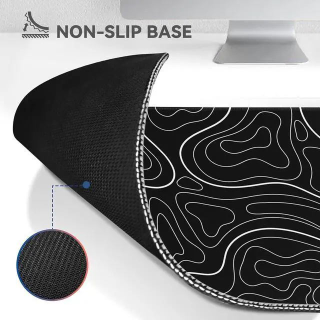Alt view image 3 of 6 - Gaming Mouse Pad Big Mousepad with Non-Slip Rubber Base 31.5 x 11.8 in XL Large Desk Mat for Gaming Home Office Long Keyboard Pad Mouse Mat for Computer with Stitched Edges Black Topographic