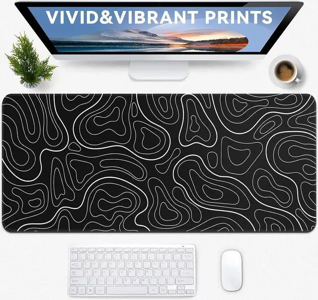 Alt view image 4 of 6 - Gaming Mouse Pad Big Mousepad with Non-Slip Rubber Base 31.5 x 11.8 in XL Large Desk Mat for Gaming Home Office Long Keyboard Pad Mouse Mat for Computer with Stitched Edges Black Topographic