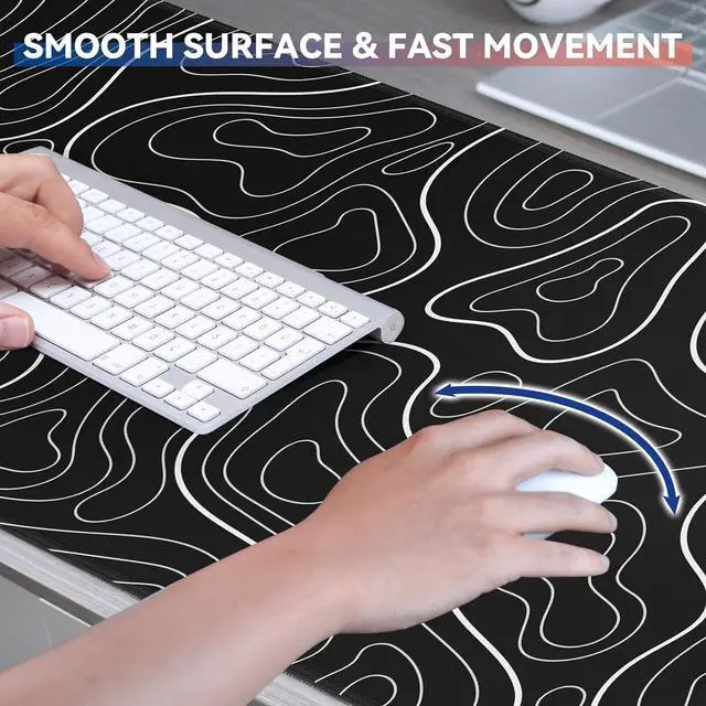 Alt view image 5 of 6 - Gaming Mouse Pad Big Mousepad with Non-Slip Rubber Base 31.5 x 11.8 in XL Large Desk Mat for Gaming Home Office Long Keyboard Pad Mouse Mat for Computer with Stitched Edges Black Topographic
