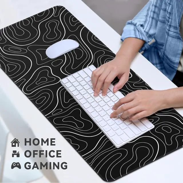 Alt view image 6 of 6 - Gaming Mouse Pad Big Mousepad with Non-Slip Rubber Base 31.5 x 11.8 in XL Large Desk Mat for Gaming Home Office Long Keyboard Pad Mouse Mat for Computer with Stitched Edges Black Topographic