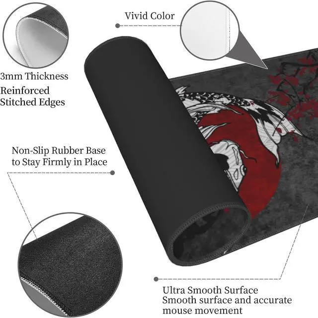 Alt view image 4 of 7 - Japanese Koi Fish Ying Yang Black Red XXL XL Large Gaming Mouse Pad for Desk Non-Slip Long Extended Keyboard Pads Mousepad Rubber Table Mat 31.5 X 11.8 Inch