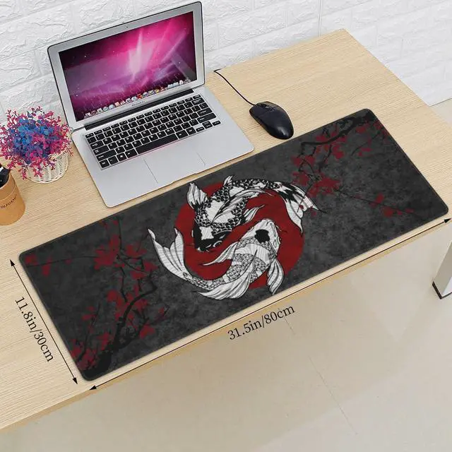 Alt view image 3 of 7 - Japanese Koi Fish Ying Yang Black Red XXL XL Large Gaming Mouse Pad for Desk Non-Slip Long Extended Keyboard Pads Mousepad Rubber Table Mat 31.5 X 11.8 Inch