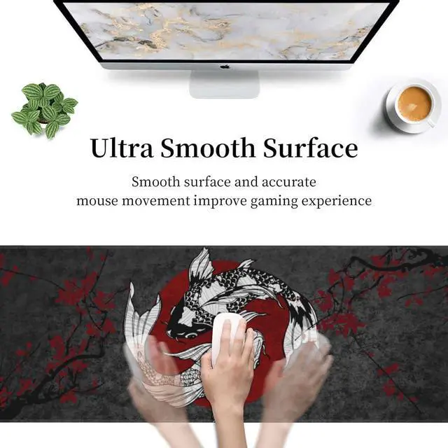 Alt view image 6 of 7 - Japanese Koi Fish Ying Yang Black Red XXL XL Large Gaming Mouse Pad for Desk Non-Slip Long Extended Keyboard Pads Mousepad Rubber Table Mat 31.5 X 11.8 Inch