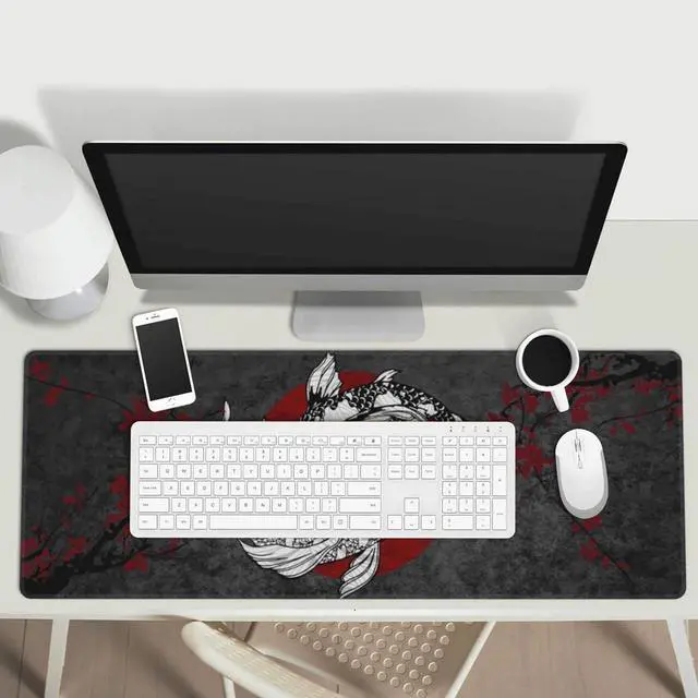 Alt view image 7 of 7 - Japanese Koi Fish Ying Yang Black Red XXL XL Large Gaming Mouse Pad for Desk Non-Slip Long Extended Keyboard Pads Mousepad Rubber Table Mat 31.5 X 11.8 Inch