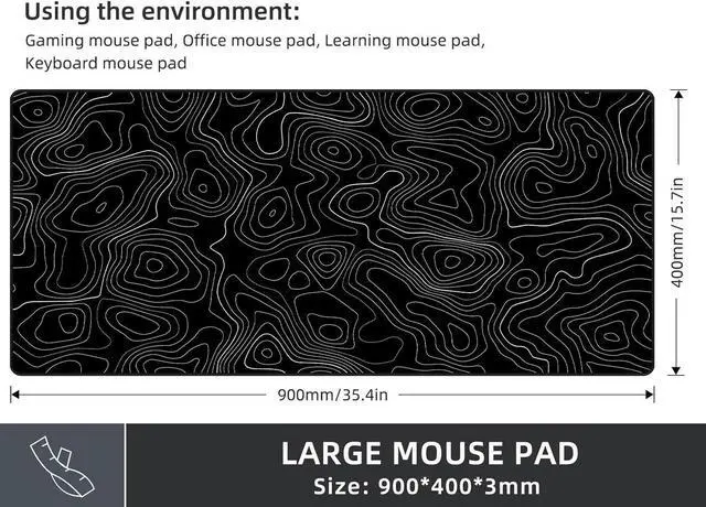Alt view image 4 of 7 - Extra Large Gaming Mouse Pad with Black Topographic XXL Mousepad Big Mouse Mat Desk Pad Non Slip Keyboard Pad for Gaming Computer Laptop PC Office Desk Accessories