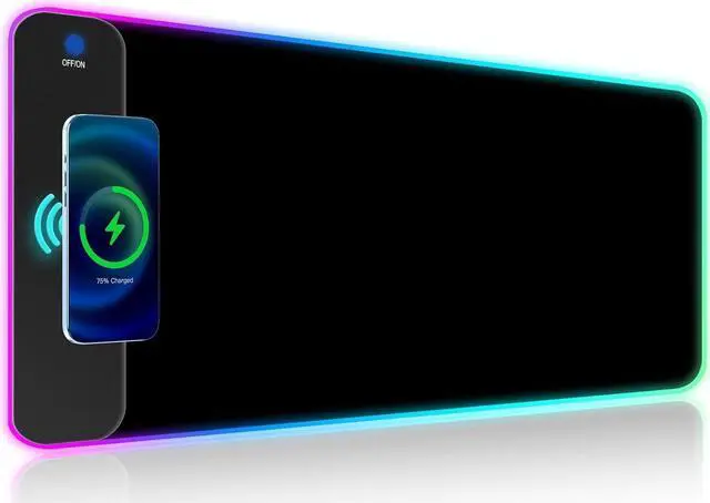 Main image of XL LED Gaming Mouse Pad with 15W Wireless Charging - 10 Light Modes - Non-Slip Rubber Base - Ideal for Gaming MacBook PC Laptop Desk black