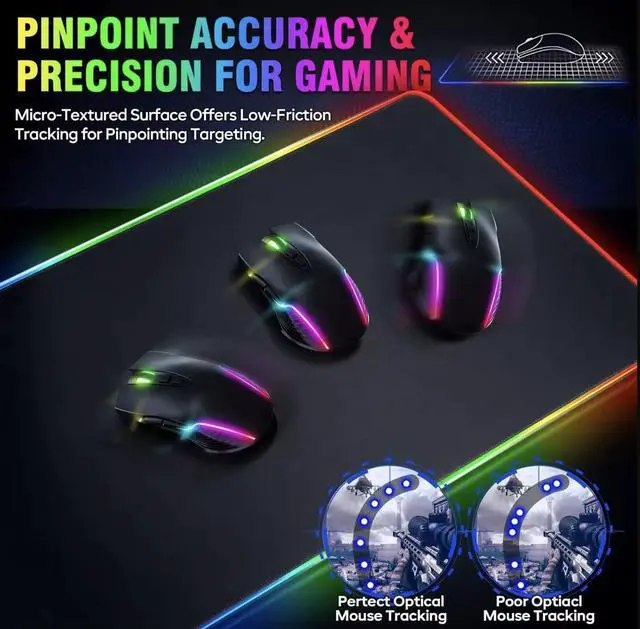 Alt view image 3 of 4 - XL LED Gaming Mouse Pad with 15W Wireless Charging - 10 Light Modes - Non-Slip Rubber Base - Ideal for Gaming MacBook PC Laptop Desk black