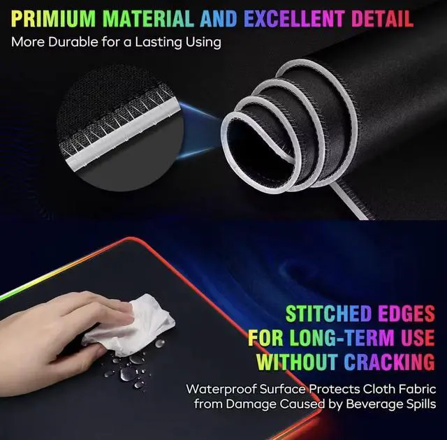 Alt view image 4 of 4 - XL LED Gaming Mouse Pad with 15W Wireless Charging - 10 Light Modes - Non-Slip Rubber Base - Ideal for Gaming MacBook PC Laptop Desk black