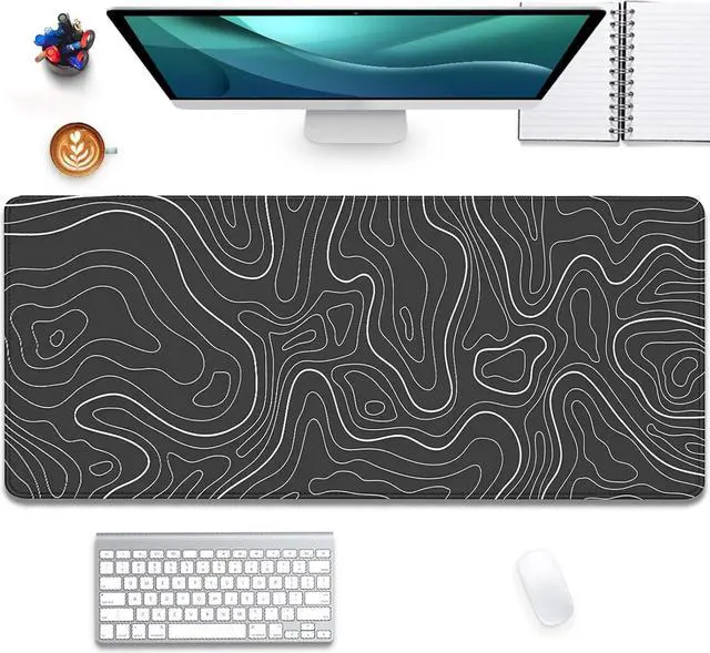 Main image of Black Topographic Mouse Pad Gaming Desk Pad with Stitched Edges Non-Slip Rubber Base Extended XL Mousepad Big Desk Mat for Office Home Work(27.5X11.8 Inch)