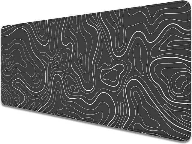 Alt view image 2 of 7 - Black Topographic Mouse Pad Gaming Desk Pad with Stitched Edges Non-Slip Rubber Base Extended XL Mousepad Big Desk Mat for Office Home Work(27.5X11.8 Inch)
