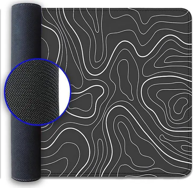Alt view image 7 of 7 - Black Topographic Mouse Pad Gaming Desk Pad with Stitched Edges Non-Slip Rubber Base Extended XL Mousepad Big Desk Mat for Office Home Work(27.5X11.8 Inch)