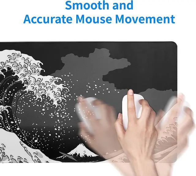 Alt view image 7 of 7 - Japanese Black Sea Wave Mouse Pad Large Gaming Mousepad Non-Slip Rubber Base Kanagawa Big Keyboard Mouse Mat Stitched Edges 31.5x11.8 Inch XL Desk Mat Computer Desk Pad for Home Office and Gaming