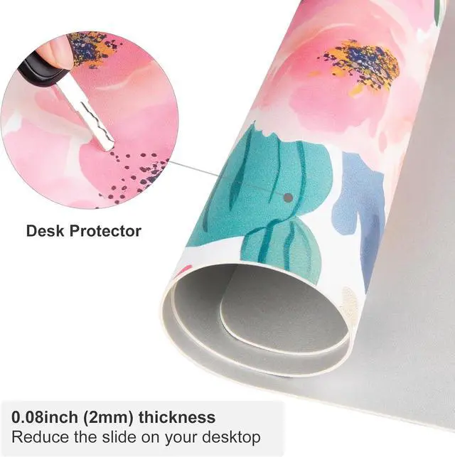Alt view image 4 of 7 - Large Mouse Pad Pink Floral Desk Mat for Desktop Women Girls Flowers PU Leather Waterproof Desk Pad Computer PC Laptop Protector Gaming Mouse Pads for School Office Home 31.5 x 15.7