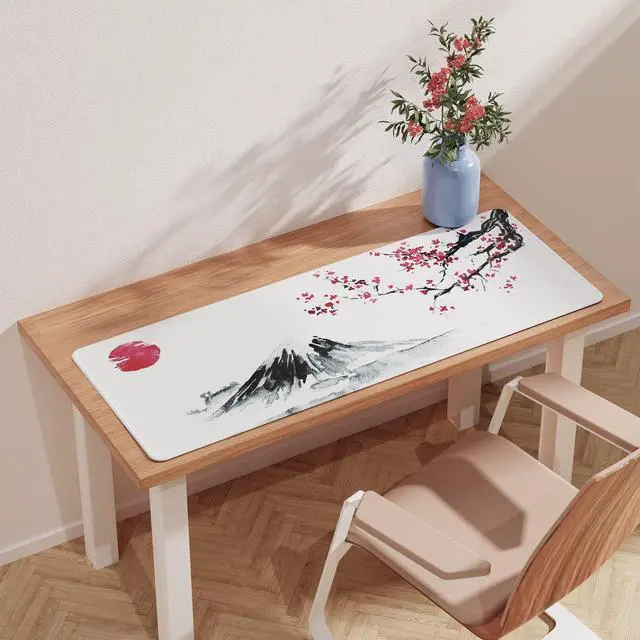 Alt view image 3 of 7 - Japanese Cherry Blossom White Mouse Pad (31.5 × 11.8 × 0.12 inch) Extended Large Mouse Mat Desk Pad Stitched Edges Mousepad Non-Slip Rubber Base Gaming Mouse Pad XL Office & Home.