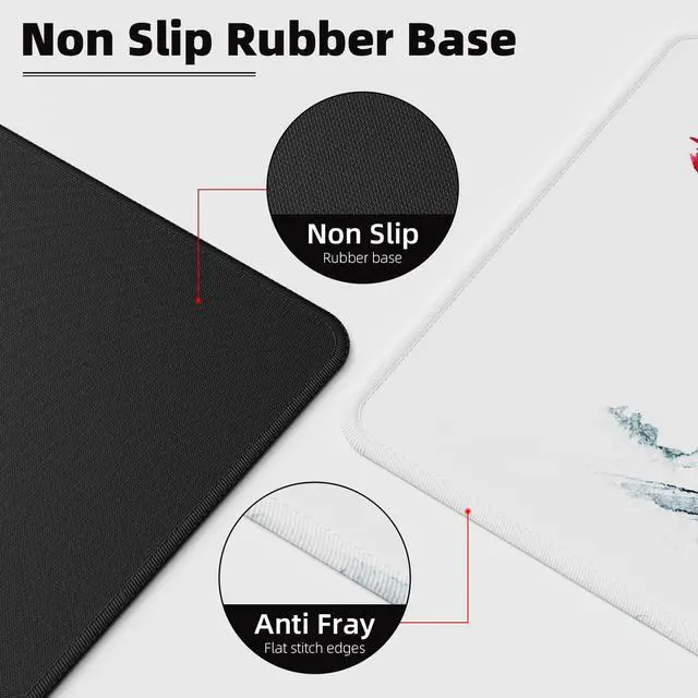 Alt view image 6 of 7 - Japanese Cherry Blossom White Mouse Pad (31.5 × 11.8 × 0.12 inch) Extended Large Mouse Mat Desk Pad Stitched Edges Mousepad Non-Slip Rubber Base Gaming Mouse Pad XL Office & Home.