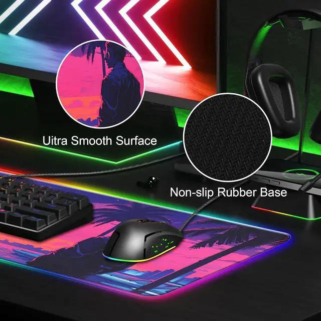 Alt view image 4 of 6 - Anime RGB Gaming Mouse Pad Large LED Mousepad with Durable Nylon Stitched Edges and Non-Slip Rubber Base 31.5X 11.8 Inch Glowing Game Mouse Mat for Personalized Gamer(80x30 US-FGsunman)