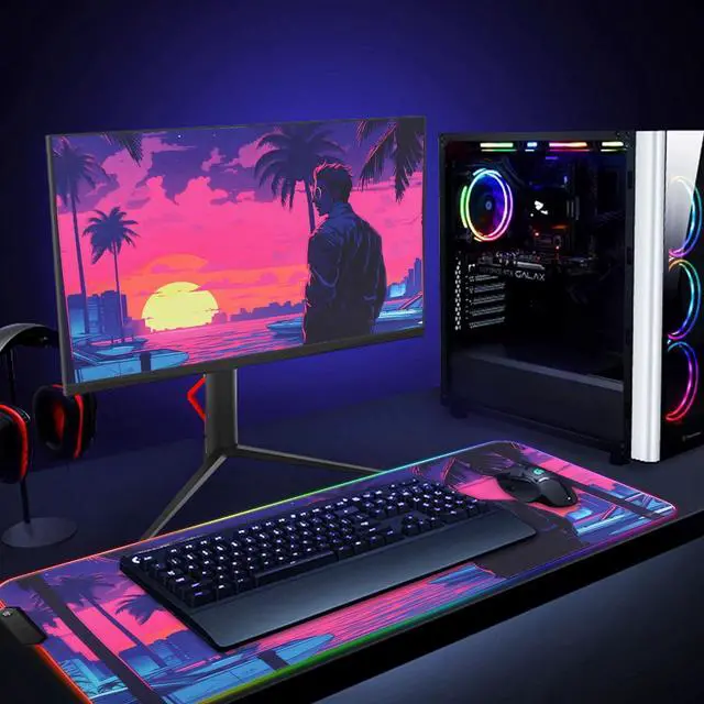 Alt view image 5 of 6 - Anime RGB Gaming Mouse Pad Large LED Mousepad with Durable Nylon Stitched Edges and Non-Slip Rubber Base 31.5X 11.8 Inch Glowing Game Mouse Mat for Personalized Gamer(80x30 US-FGsunman)