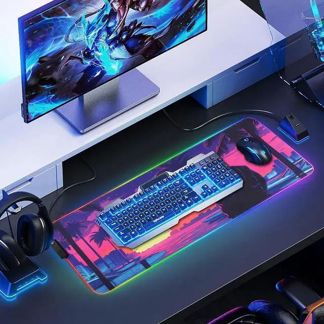 Alt view image 6 of 6 - Anime RGB Gaming Mouse Pad Large LED Mousepad with Durable Nylon Stitched Edges and Non-Slip Rubber Base 31.5X 11.8 Inch Glowing Game Mouse Mat for Personalized Gamer(80x30 US-FGsunman)
