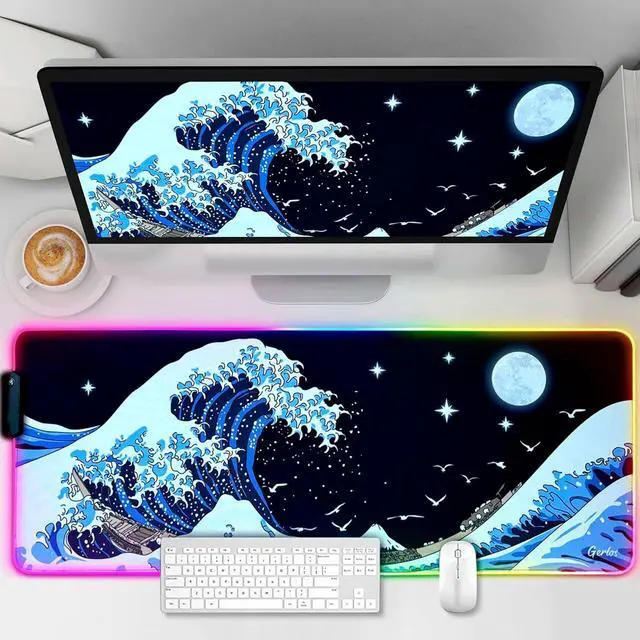 Alt view image 2 of 7 - RGB Large Gaming Mouse Pad Extended Soft LED Mouse Pad Non-Slip Rubber Base Water Resist Keyboard Pad Computer Mousepad 31.5×11.8 inches