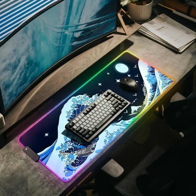 Alt view image 3 of 7 - RGB Large Gaming Mouse Pad Extended Soft LED Mouse Pad Non-Slip Rubber Base Water Resist Keyboard Pad Computer Mousepad 31.5×11.8 inches