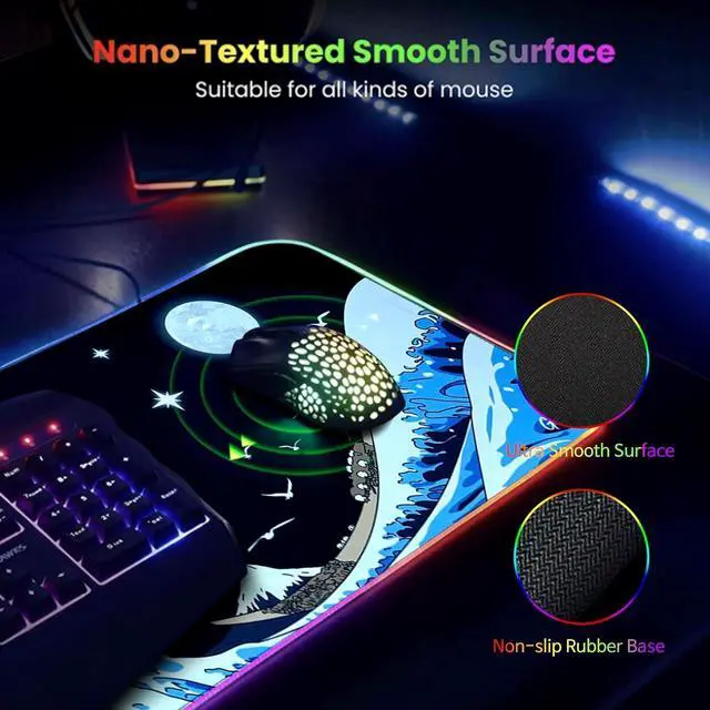 Alt view image 4 of 7 - RGB Large Gaming Mouse Pad Extended Soft LED Mouse Pad Non-Slip Rubber Base Water Resist Keyboard Pad Computer Mousepad 31.5×11.8 inches