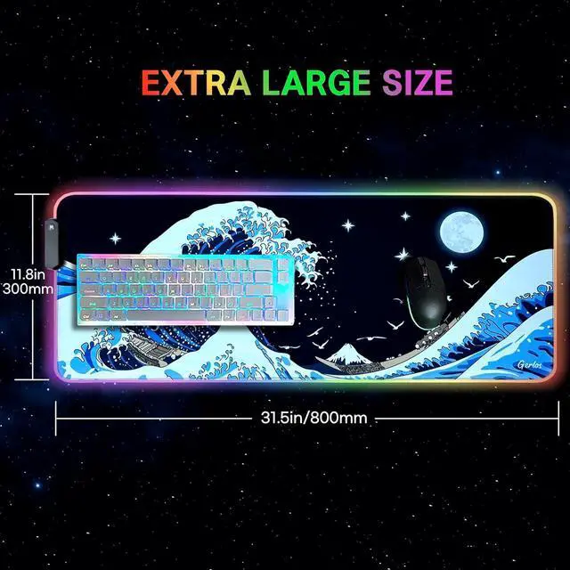 Alt view image 5 of 7 - RGB Large Gaming Mouse Pad Extended Soft LED Mouse Pad Non-Slip Rubber Base Water Resist Keyboard Pad Computer Mousepad 31.5×11.8 inches