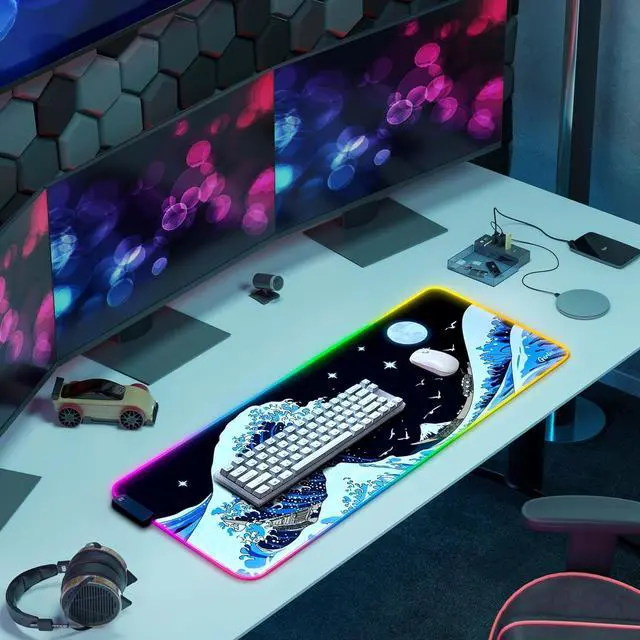 Alt view image 7 of 7 - RGB Large Gaming Mouse Pad Extended Soft LED Mouse Pad Non-Slip Rubber Base Water Resist Keyboard Pad Computer Mousepad 31.5×11.8 inches