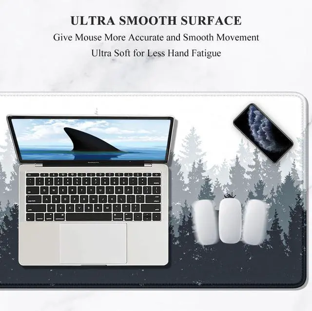 Alt view image 3 of 7 - Large Gaming Mouse Pad Desk Mat 35.4 x 15.7 XXL XXXL Mouse Pad for Desk Desk Mouse Pad for Keyboard Laptop Full Size Big Extended Long Thin Desk Mouse Pad White Forest Background