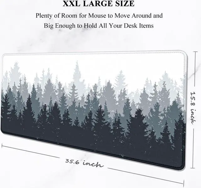 Alt view image 2 of 7 - Large Gaming Mouse Pad Desk Mat 35.4 x 15.7 XXL XXXL Mouse Pad for Desk Desk Mouse Pad for Keyboard Laptop Full Size Big Extended Long Thin Desk Mouse Pad White Forest Background