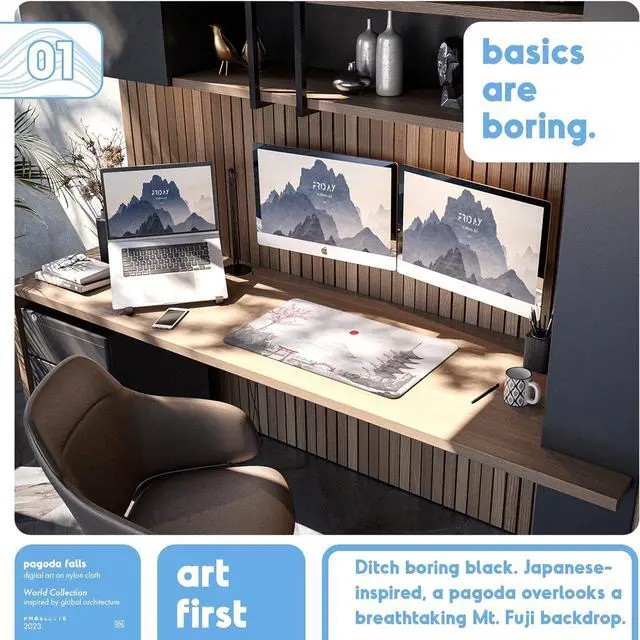 Alt view image 2 of 6 - Pagoda Falls Extended Gaming Mouse Pad - Non-Slip Desk Mat with Stitched Edges Smooth Micro-Fiber Computer Desk Pad Hand Washable Gaming Mousepad 24x14x0.16 (610x360x4mm)