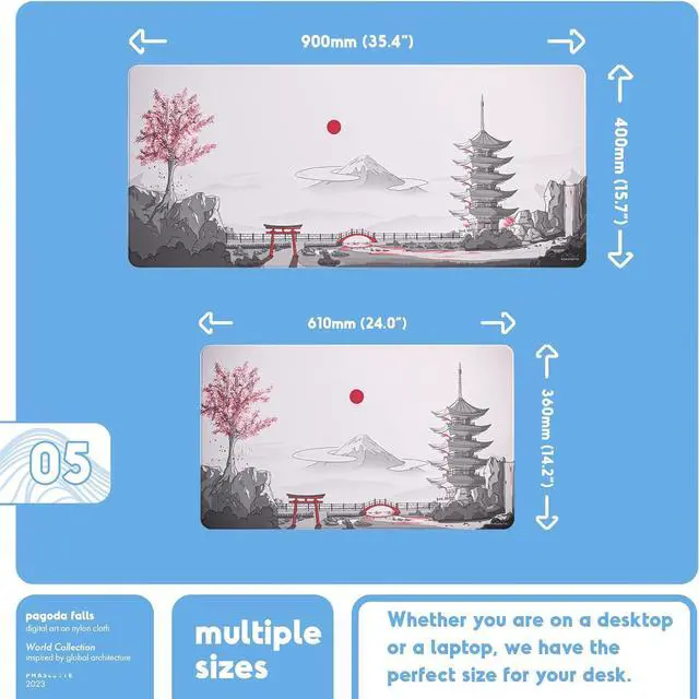 Alt view image 6 of 6 - Pagoda Falls Extended Gaming Mouse Pad - Non-Slip Desk Mat with Stitched Edges Smooth Micro-Fiber Computer Desk Pad Hand Washable Gaming Mousepad 24x14x0.16 (610x360x4mm)