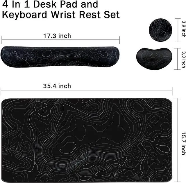 Alt view image 2 of 7 - Topographic Large Mouse Pad and Keyboard Wrist Rest Desk Pad for Keyboard and Mouse 4-in-1 Large Gaming Mouse Pad with Wrist Support Non-Slip Desk Mat for Home Office Study Game-Topographic Contour
