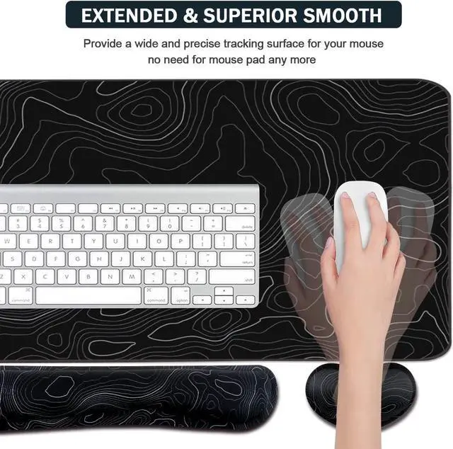 Alt view image 5 of 7 - Topographic Large Mouse Pad and Keyboard Wrist Rest Desk Pad for Keyboard and Mouse 4-in-1 Large Gaming Mouse Pad with Wrist Support Non-Slip Desk Mat for Home Office Study Game-Topographic Contour