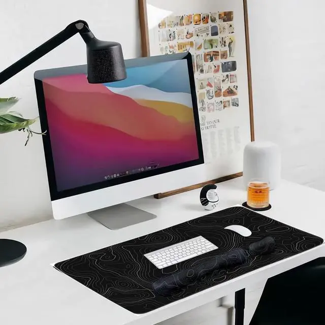 Alt view image 7 of 7 - Topographic Large Mouse Pad and Keyboard Wrist Rest Desk Pad for Keyboard and Mouse 4-in-1 Large Gaming Mouse Pad with Wrist Support Non-Slip Desk Mat for Home Office Study Game-Topographic Contour