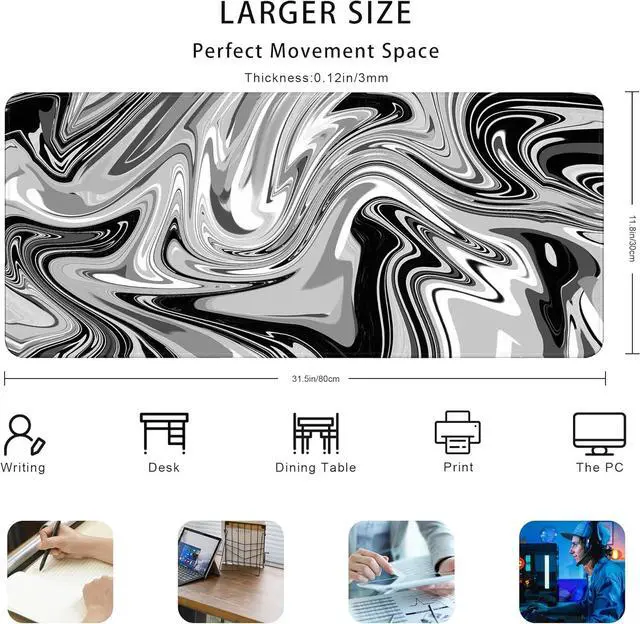 Alt view image 6 of 7 - Fluid Pattern Marbled Design Large Gaming Mouse Pad for Desk Mouse Pad Gaming Desk Mat for Keyboard and Mouse 31.5x11.8in Mousepad with Stitched Edge Non-Slip Base Computer Keyboard Mouse Mat Desk Pad