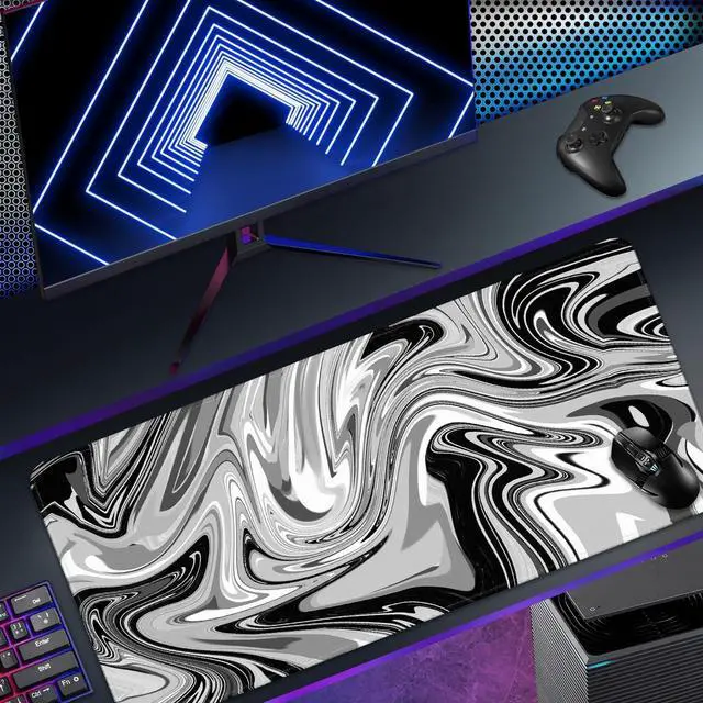 Alt view image 7 of 7 - Fluid Pattern Marbled Design Large Gaming Mouse Pad for Desk Mouse Pad Gaming Desk Mat for Keyboard and Mouse 31.5x11.8in Mousepad with Stitched Edge Non-Slip Base Computer Keyboard Mouse Mat Desk Pad