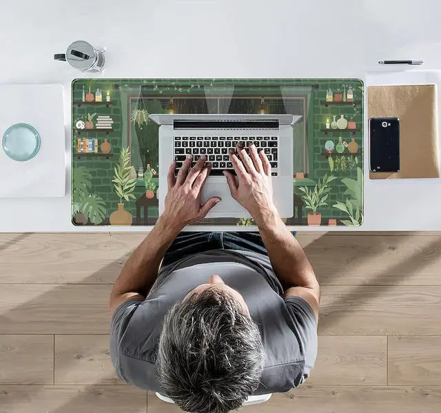 Alt view image 5 of 6 - Cute Rainy Night Desk Mat Green Plants Desk Pad Anime Black Cat Kawaii Large Gaming Mouse Pad Moonlight Fireflies Deskmat Aesthetic Mousepad XXL Laptop Keyboard Pad for Women Desk 31.5x15.75