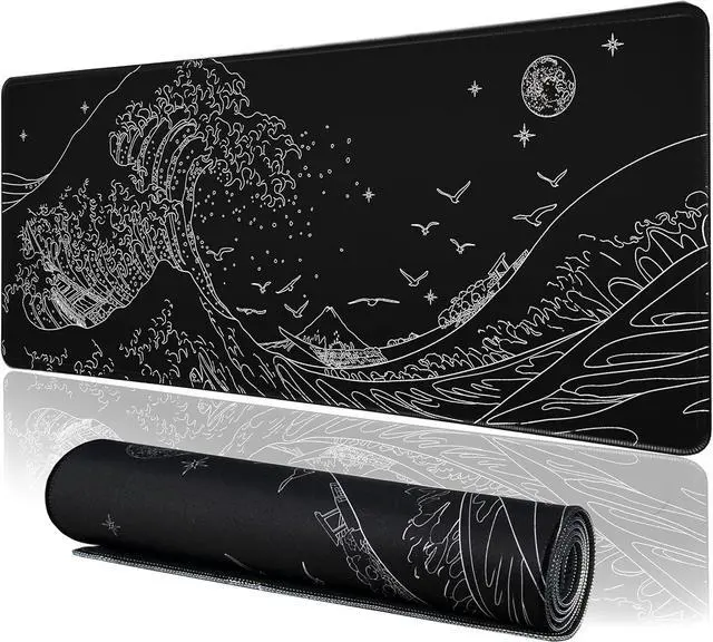 Main image of ? Large Gaming Mouse Pad for Computer Black Japanese Sea Wave Anime Mouse Mat Long XXL Waterproof Keyboard Pads Big Non-Slip Mouse Pads for Game Office Home31.5 x 11.9 in