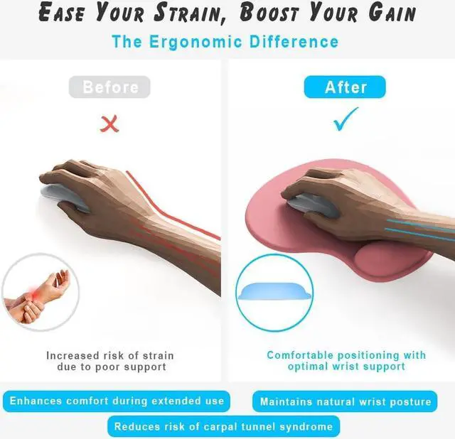 Alt view image 3 of 7 - Office Mousepad with Gel Wrist Support - Ergonomic Gaming Desktop Mouse Pad Wrist Rest - Design Gamepad Mat Rubber Base for Laptop Computer -Silicone Non-Slip Special-Textured Surface (01Pink)